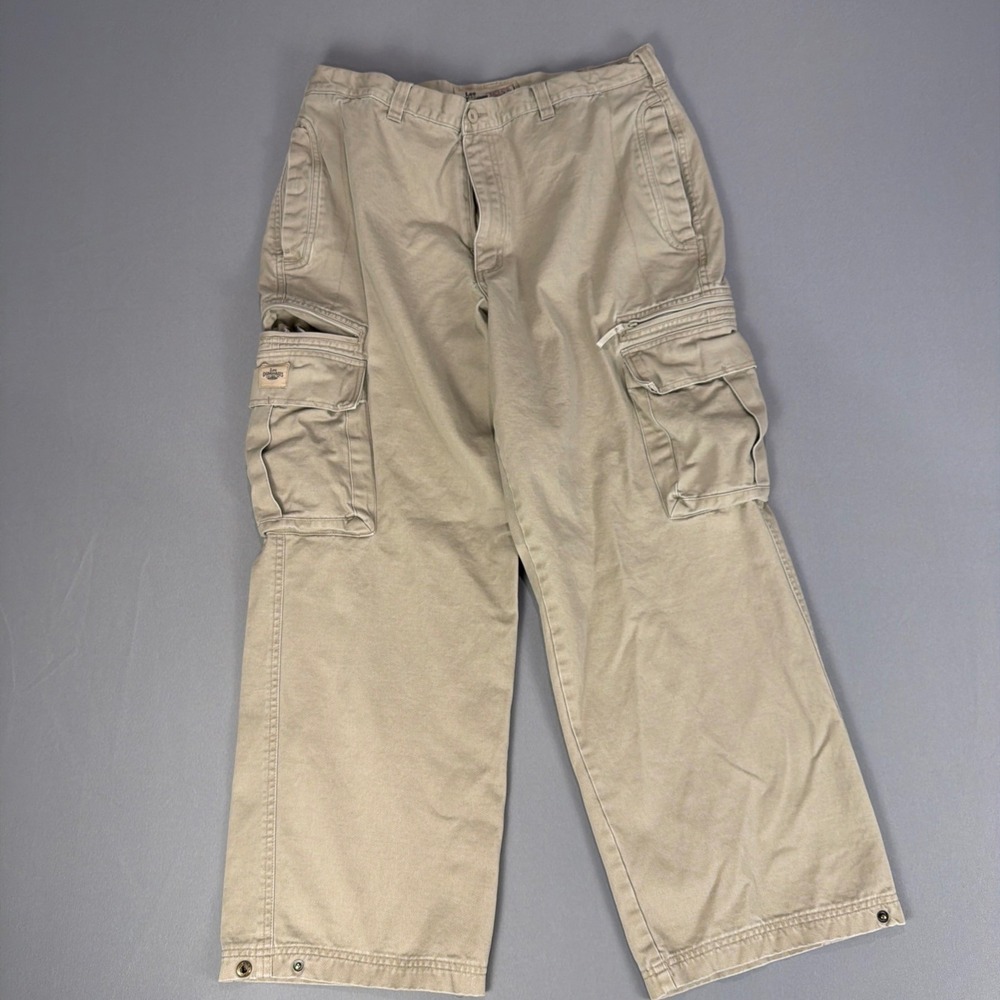 Lee Dungarees Mens Cargo Pants 36x30 Relaxed Fit Khaki Utility Workwear Wide Leg